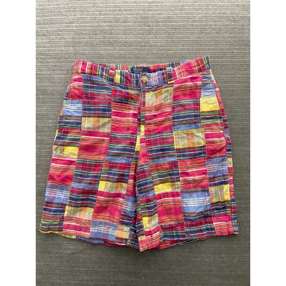 Polo Ralph Lauren Madras Shorts Boys 10 Red Patchwork